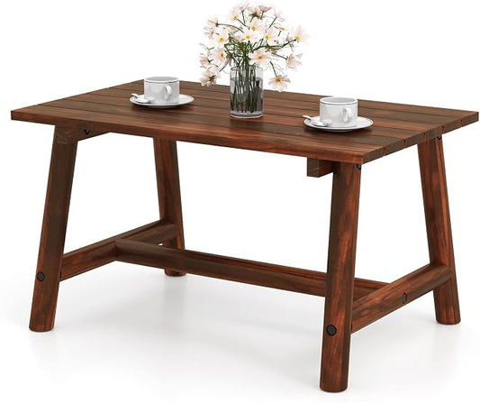 HAPPYGRILL Outdoor Wood Coffee Table, Japanese Floor Low Tea Table with Slatted Tabletop, Rectangle Patio Side End Table for Poolside Garden Living Room