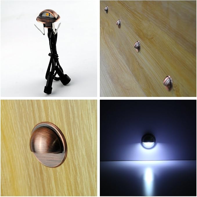 20pcs Low Voltage LED Deck Lights kit Φ1.38 Outdoor Garden Yard Decoration Lamp Recessed Landscape Pathway Step Stair Cold White LED Lighting, Bronze