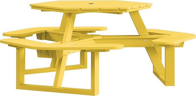 Shoreline Made in USA Hexagon Picnic Table, Seating for 6, Sunbeam Yellow