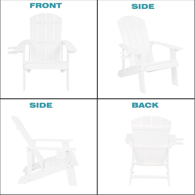 Outdoor Fixed Adirondack Chair,Patio Lounge Chair,High Back Wide Armrests, Ergonomic Design,Ideal for Patio,Camping,Pool,Outdoor Use.(White)
