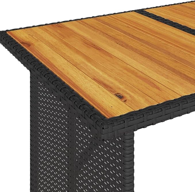 Outdoor Garden Table with Black Powder-Coated Steel Frame and Natural Acacia Wood top, Sturdy Outdoor Dining Table for Patio, Balcony, Backyard, Weather Resistant and Easy Maintenance