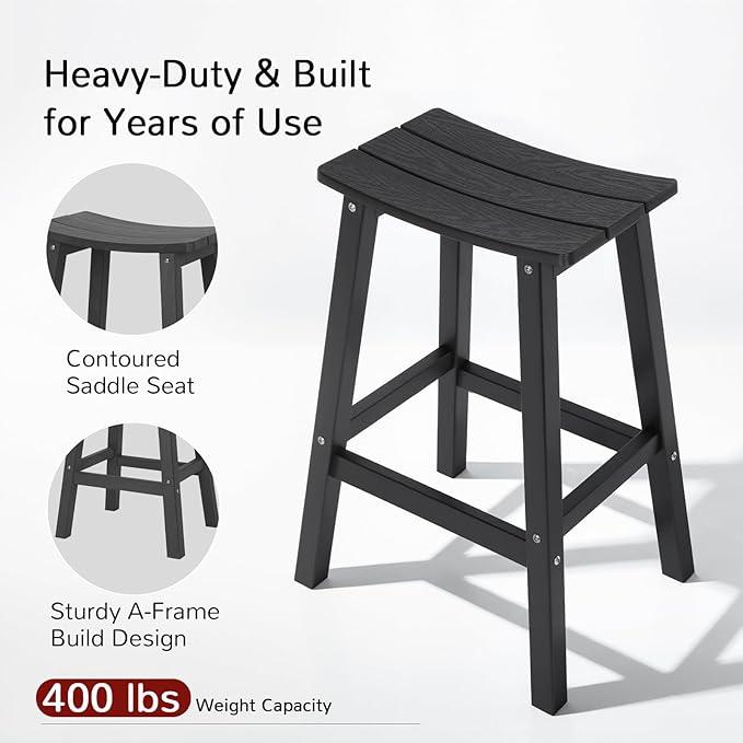 Stoog All-Weather Bar Stools Set of 4, 28" Outdoor Patio Barstools, Low Maintenance HIPS Furniture, Never Rots or Fades, for Kitchen Counter, Deck & Garden, Black