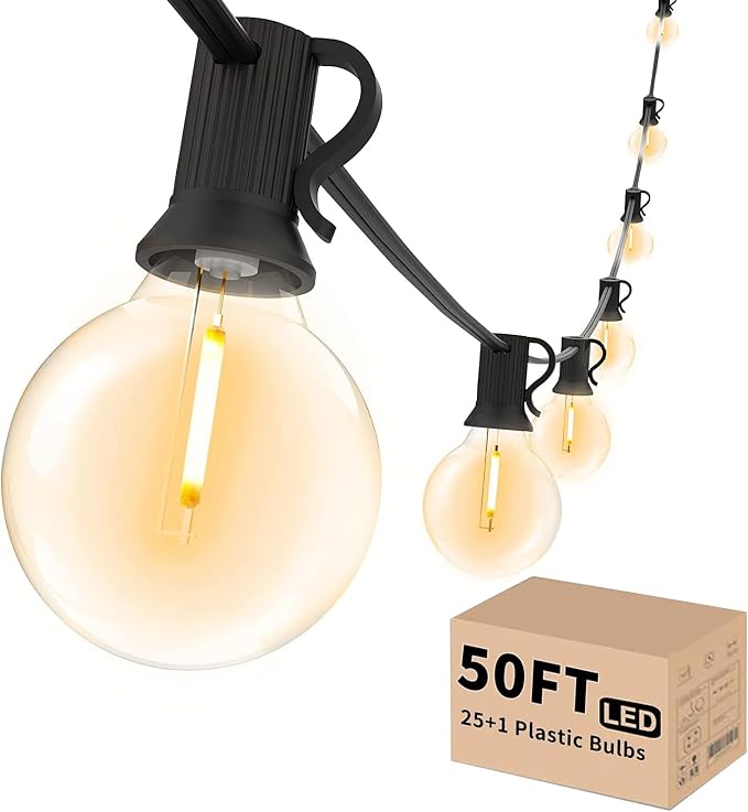 Svater Outdoor String Lights LED 50 FT G40 26 Bulbs Waterproof for Patio | Shatterproof Globe Bulbs, Dimmable, Plug-In, Outside Light for Backyard Bistro Cafe Party Warm White