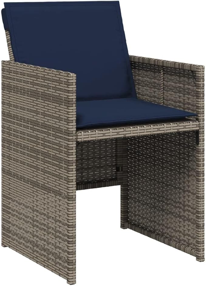 15 Piece Garden Dining Set, PE Rattan Patio Furniture with Acacia Wood Tabletop, Outdoor Cushioned Chairs and Stools for Backyard, Grey