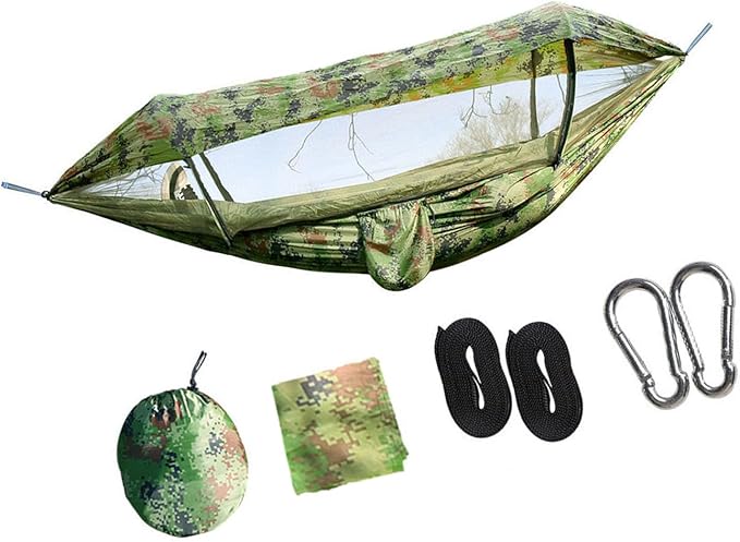Quick Setup Hammock Including Netting and Canopy Perfect for Backyard or Holiday Sun Shelter Hammock