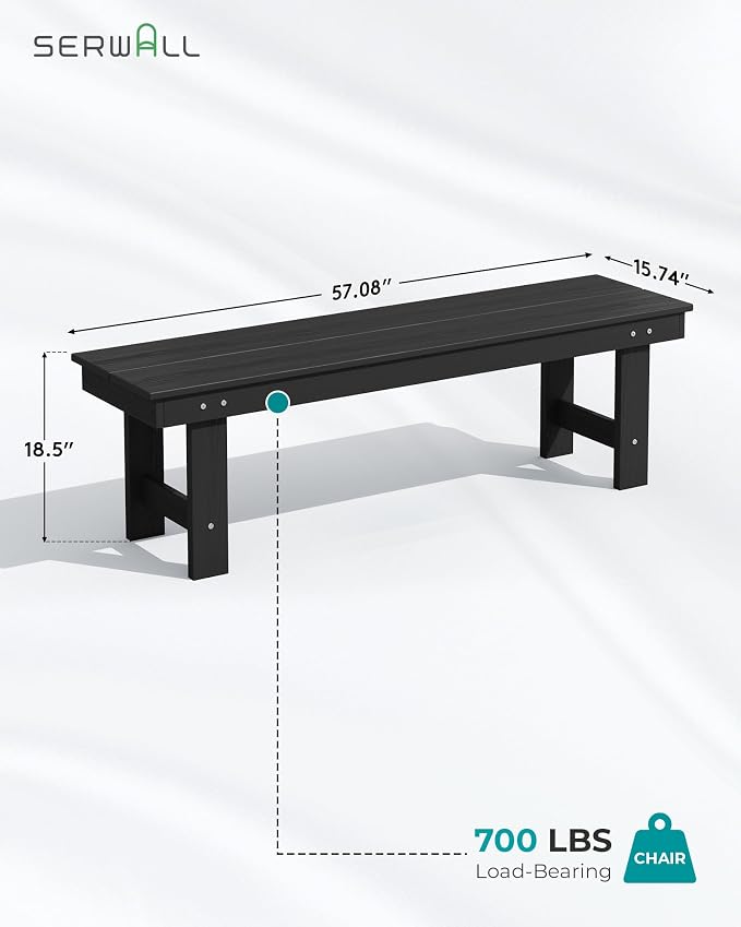 SERWALL 6 Pcs HDPE Dining Set, Includes 1 Table, 1 Bench & 4 Chairs, Black | Outdoor Dining Set with Bench, All-Weather Resistant SERWALL Dining Set for patio