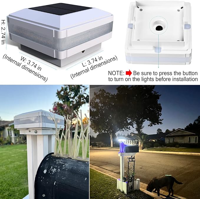 Solar Outdoor Post Cap Lights, 160LM 6000K Cool White, IP65, 4 Pack White | 52 LEDs High Brightness, Waterproof Fence Post Lights Compatible with 4x4 5x5 Wooden Posts, for Fence Deck Patio Garden Yard