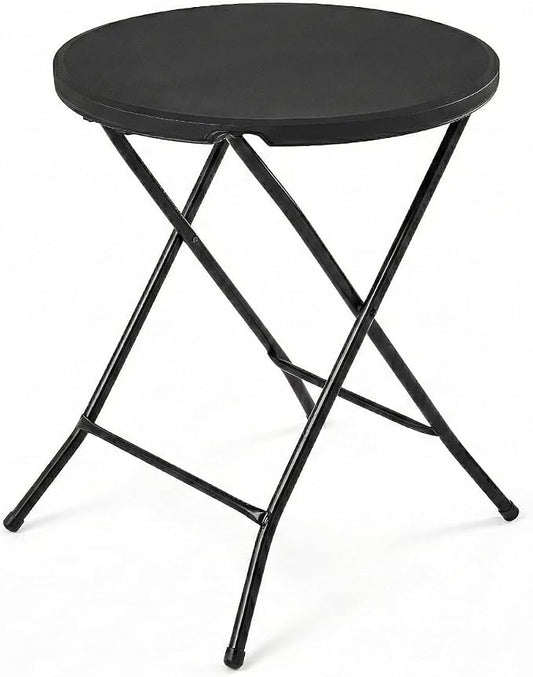 24 Inch Round Folding Bistro Table, Black Indoor/Outdoor Portable Patio Table, 29" Height, Fold-Flat Metal Legs, Small Space Accent Table for Balcony, Porch, Dorm, Apartment