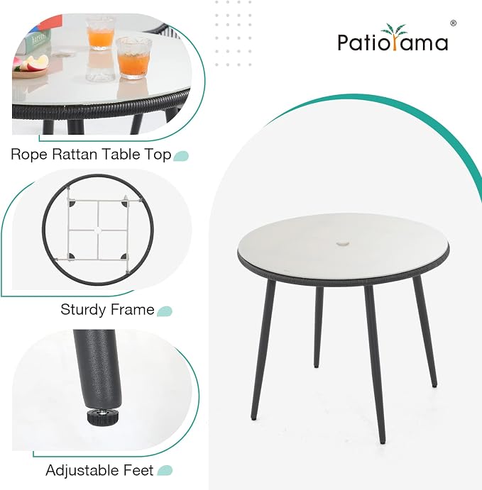 Patiorama 5-Piece Patio Dining Set, Outdoor Dining Table Chair Set, All-Weather Twisted Rattan Wicker Rope Conversation Set,Patio Furniture Set w/Umbrella Hole,Cushioned Chairs&Table(Black&Cross Back)