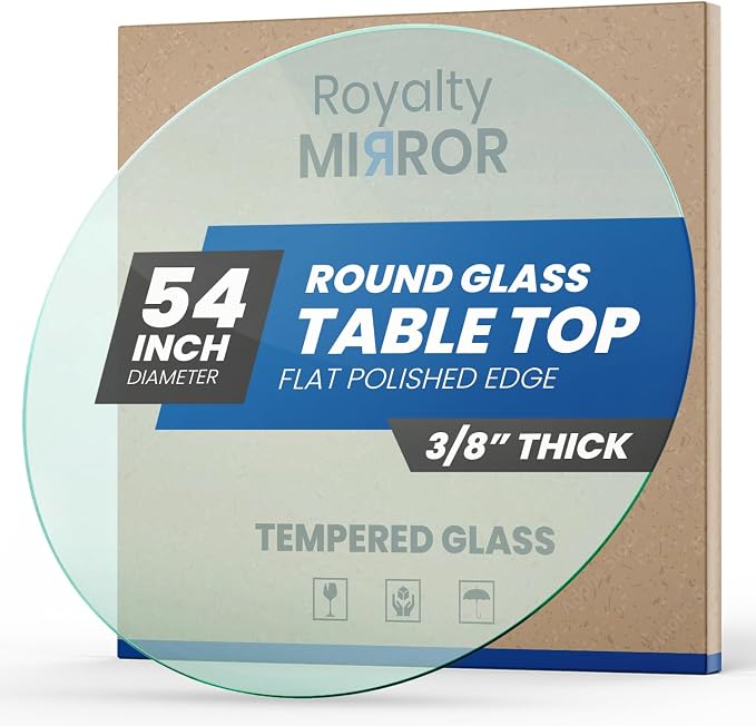 Royalty 54" Inch Round Tempered Glass Table Top – Clear Table Top Glass – Useful for Replacement, Tabletop Protector, Patio, Dining, Coffee, Desks - 3/8" Thick Flat Polished Edge
