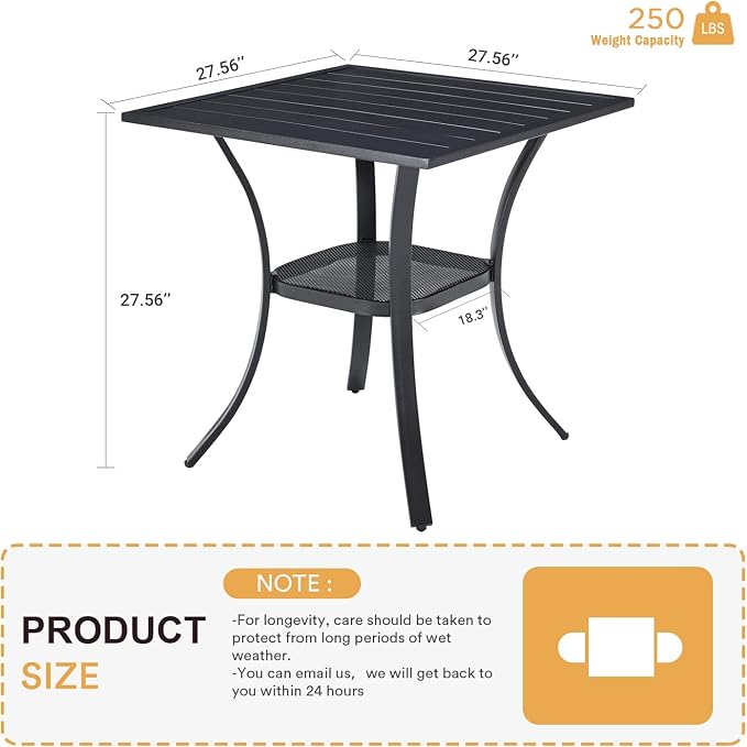VICLLAX Small Square Outdoor Patio Table, All Weather Metal Outdoor Dining for Lawn Garden