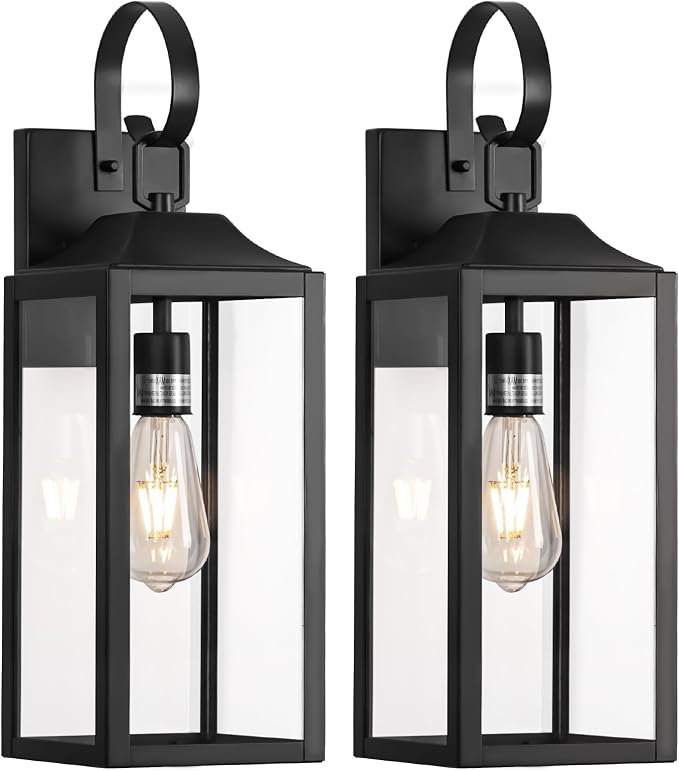 19" Large Outdoor Light Fixture 2 Pack, Black Exterior Lighting Fixtures | Anti Rust Porch Lights Outdoor, Modern Wall Lantern Coach Lamps Sconce, Outside Lights for House, Doorway, Garage, Patio