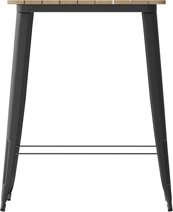 BizChair Commercial Outdoor Dining Table Bar Height, All Weather Poly Resin Top with Steel Base, 31.5" Square, Brown/Black