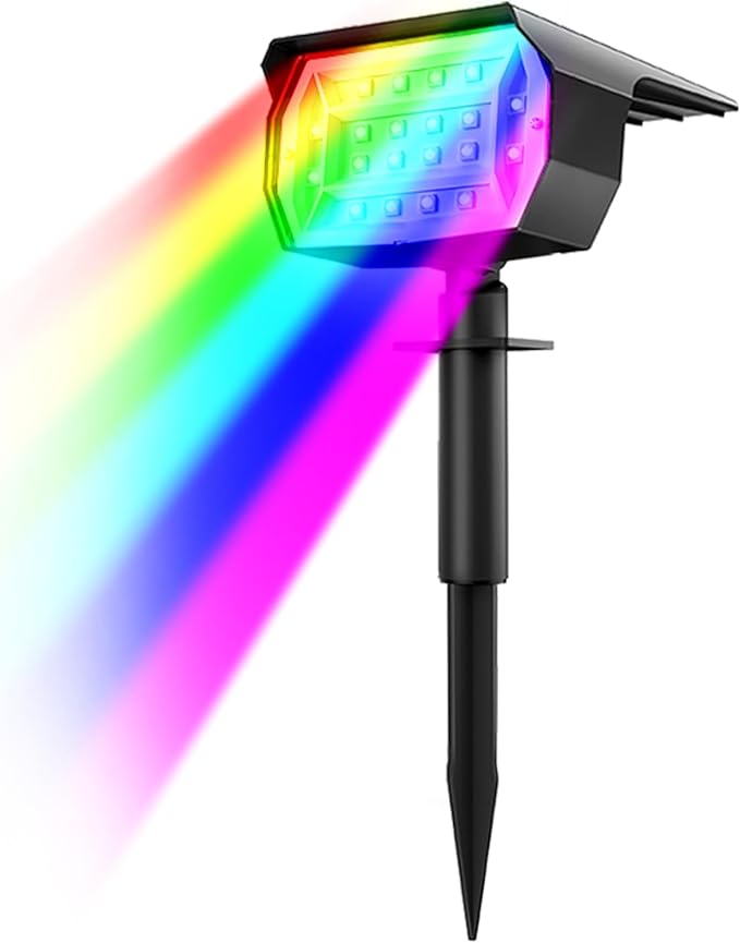nipify Solar Spot Lights Outdoor Color Changing, Halloween RGB Spotlights | 1 Pack/7 Modes, Waterproof, Solar Powered, Landscaping, Lighting for Outside Pathway Yard Wall Garden Walkway