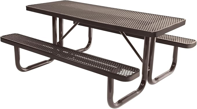 COATEDOUTDOORFURNITURE Heavy-Duty Portable Outdoor Picnic Table, Thermoplastic Coated Expanded Metal Commercial-Grade Patio Furniture Made in America (6ft Rectangular, Brown with Brown Frames)