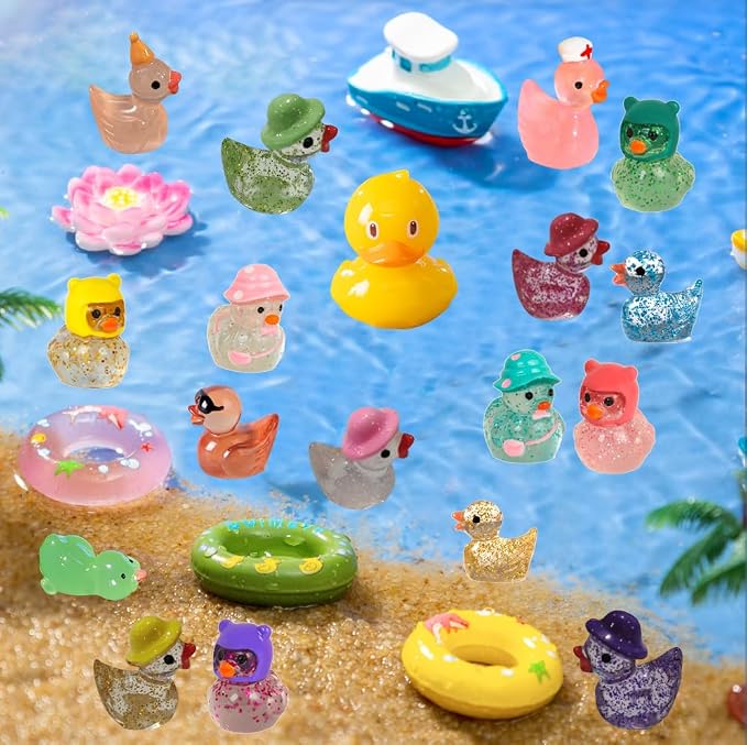 U-Zimikee 110 Pcs Multicolor Mini Resin Ducks, Tiny Ducks to Hide, Little Ducks Figurines Small Miniature Ducks Figures Bulk for Mini Fairy Garden, Dollhouse Decoration Micro Landscape Ornament