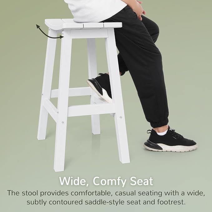 Stoog All-Weather Bar Stools Set of 2, 28" Waterproof Outdoor Barstools, Easy to Clean Low Maintenance HIPS Furniture for Bar, Kitchen Counter, Deck & Patio, White