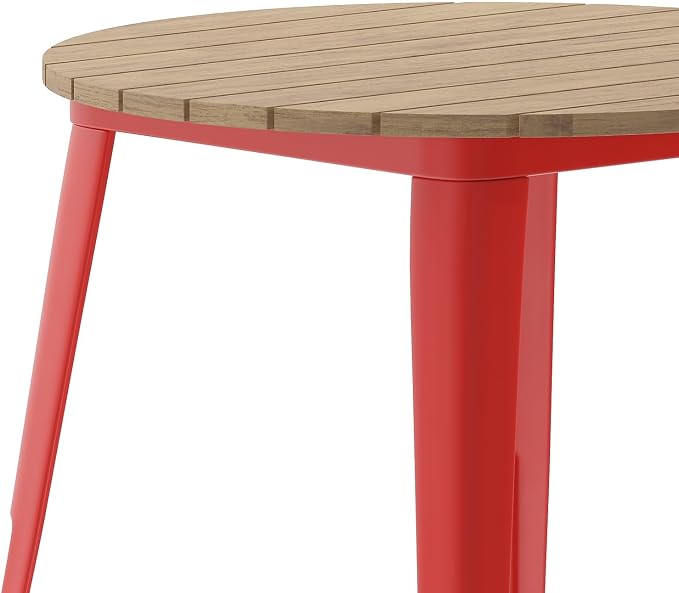 Flash Furniture Declan Commercial Outdoor Dining Table, All Weather Poly Resin Top with Steel Base, 30" Round, Brown/Red