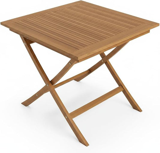 Tangkula Teak Wood Folding Outdoor Table, 32-Inch Square Patio Dining Table for 4, Collapsible Outside Bistro Table with Sturdy X-Frame for Deck, Balcony, Yard, Poolside & Porch