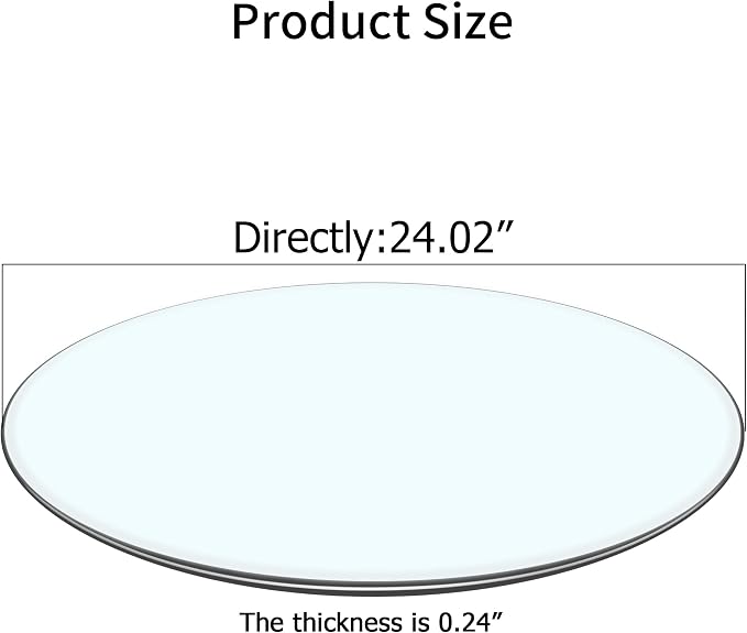 24 Inch Round Tempered Glass Table Top, 0.26 Inch Thick Clear Circular Tabletop with 6 Anti-Slip Rubber Rings, Replacement for Dining & Kitchen and Patio Table