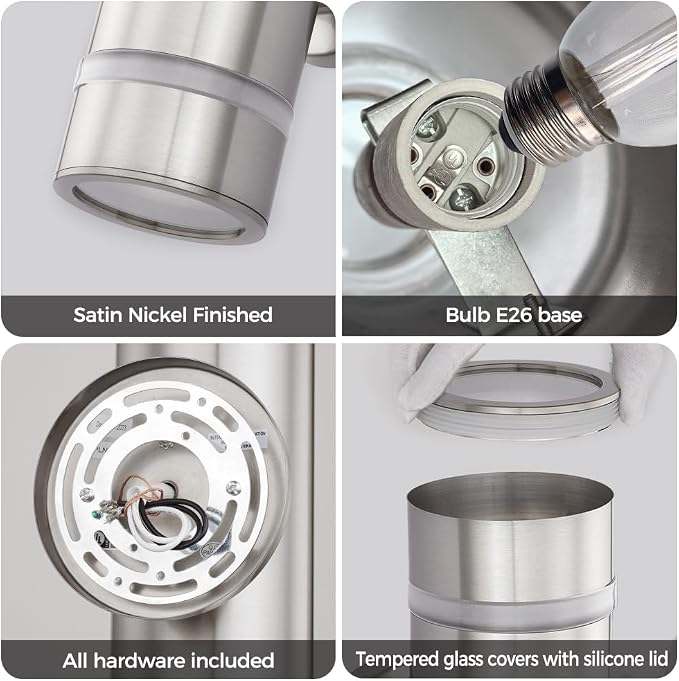 13" Stainless Steel Modern Outdoor Wall Sconce Cylinder Porch Light | E26 Base,UL listed,Brushed Nickel Up and Down Lights Outdoor Exterior Lighting Fixture for House Garage Patio Porch Garden