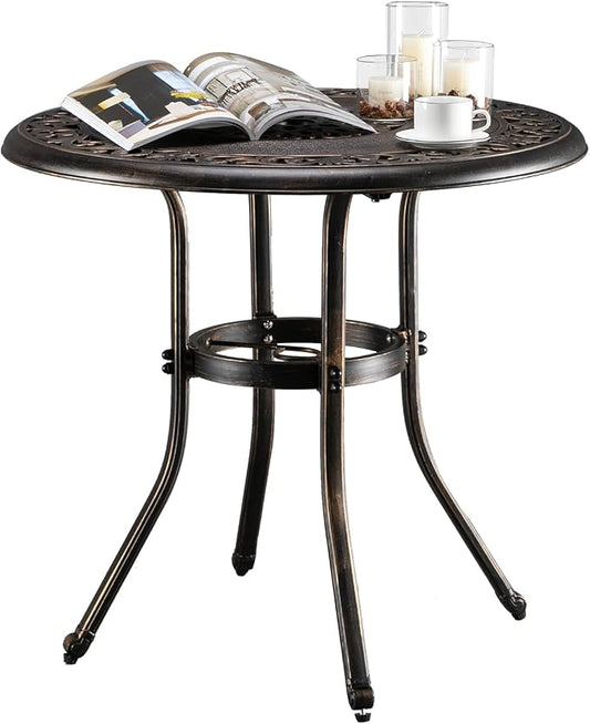 VINGLI Cast Aluminum Patio Bistro Dining Table with 2” Umbrella Hole, Round Conversation Table for Outdoor, Weather Resistant Garden Dining Table (32”Diax29”H)