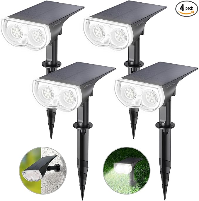 Linkind Solar Lights Outdoor Waterproof Landscape Spotlight Daylight 4 Pack | Non-smart, 3 Lighting Modes, 6500K, Dusk to Dawn, In-Ground Wall-Mounted for Garden Backyard Tree Flag Pathway Patio Lawn
