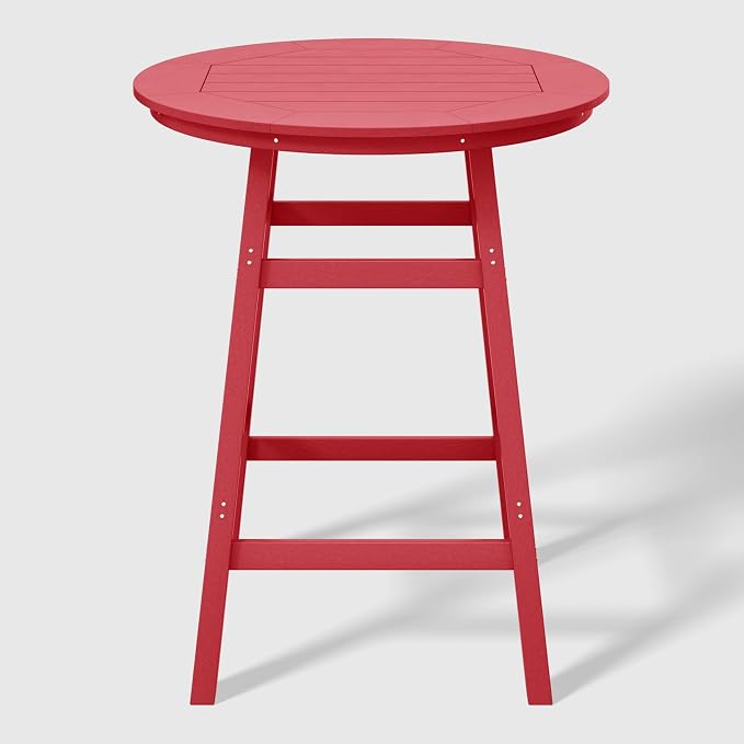 WestinTrends Malibu Outdoor 35" HDPE Round Patio Bar Height Table, Red