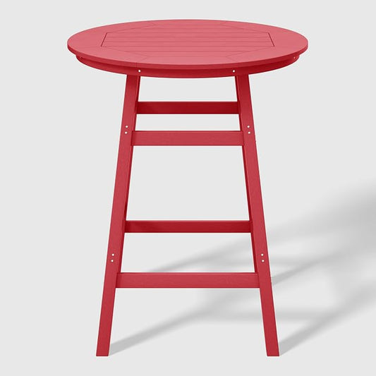 WestinTrends Malibu Outdoor 35" HDPE Round Patio Bar Height Table, Red