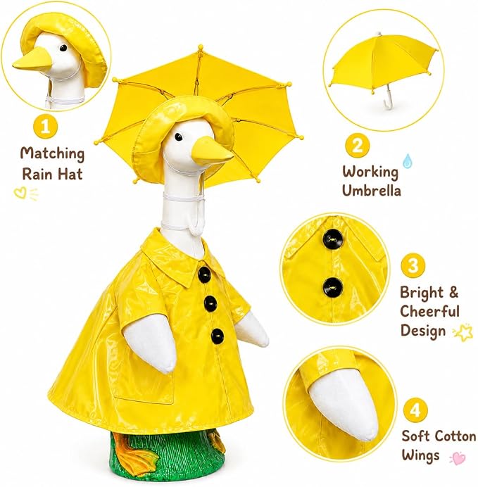 Porch Goose Outfits 23 Inch, Goose Clothes with Waterproof Raincoat & Umbrella | Easy-On Costume for Garden Statue Decor ViresSpire