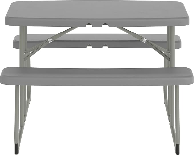 BizChair Easy-Fold Kids Outdoor Picnic Table and Benches - Commercial Grade Folding Plastic Play Table - Recommended for up to Age 5 - Gray