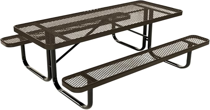 COATEDOUTDOORFURNITURE Heavy-Duty Portable Outdoor Kids Table, Expanded Metal Kids Picnic Table, Commercial-Grade Picnic Table, Made in America (6ft Rectangular, Childrens, Textured Brown)