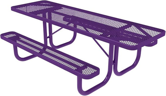 COATEDOUTDOORFURNITURE Heavy-Duty Portable ADA-Compliant Outdoor Picnic Table, Expanded Metal Patio Furniture Made in America (8ft Rectangular, Both-Side Handicap, Purple with Purple Frames)