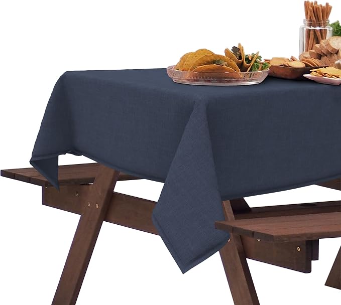 DYTXIII Outdoor Rectangle Tablecloth with Umbrella Hole and Zipper 84" x 60", Water Repellent Floral Picnic Cover, Fade & Wrinkle Resistant Tablecloth for Patio/Garden/Party Table, Textured Navy