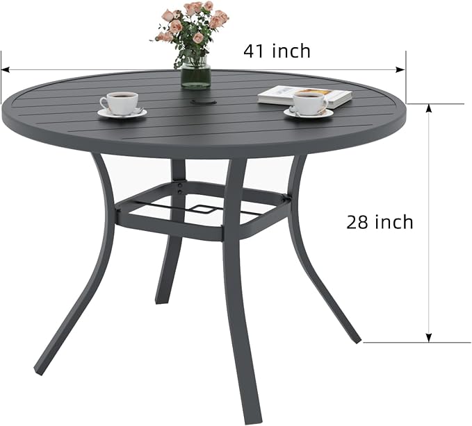 Outdoor Dining Table with 4-Piece Stackable Chairs,41" Round Patio Table with Adjustable Umbrella Hole,Stable Patio Dining Set for Home or Outside
