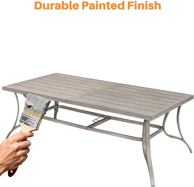 Patio Dining Table for 8, Never Rusts Aluminum Outdoor Dining Table, 84" x 38.6" Rectangular Patio Table for Outside, Outdoor Patio Table for Deck, Garden Poolside, Limed Oak