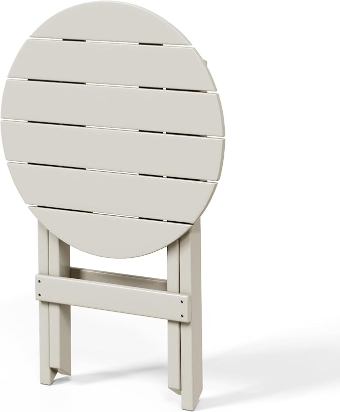 WestinTrends Malibu HDPE Outdoor 24.5 Inch Round Portable Folding Patio Dining Table, Sand