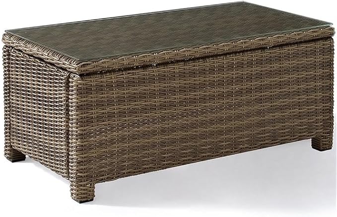 Afuera Living 40" Outdoor Glass Top Wicker Coffee Table, Brown Finish, Durable Steel Frame, UV-Resistant All-Weather Resin Wicker, Tempered Glass, Stylish Patio Furniture for Outdoor Entertaining