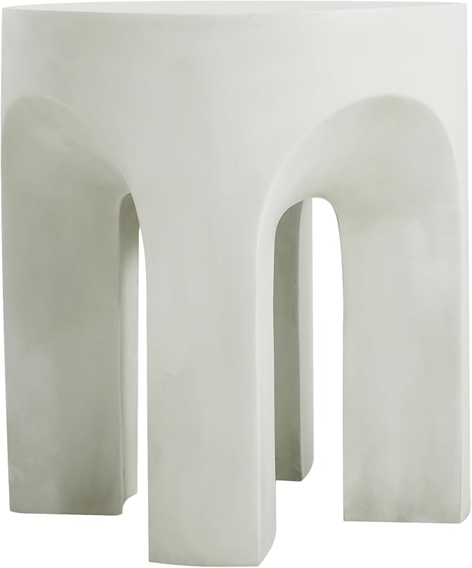 Outdoor Side Table 18" U-Shape Shape Concrete Side Table, Patio Tables for Outside Decorative Garden Stools, No Assembly Accent Table for Patio Porch Living Room, White