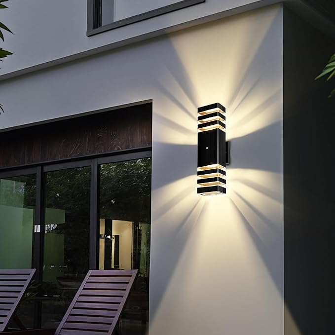 LED Square Up & Down Wall Lights,Outdoor Wall Lights Exterior Light Fixtures Wall Mount, Up Down Porch Lights Outdoor for House Porch Garage, 3000K, Aluminum Body,Waterproof IP65,2 Pack 16"