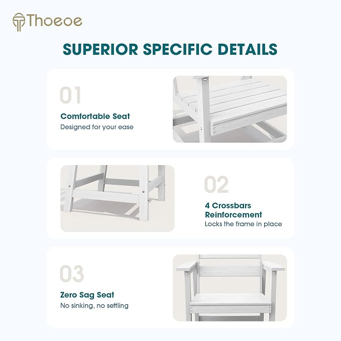 THOEOE Outdoor Dining Chair Set of 2, Patio Dining Chairs with Arms, All-Weather HDPE Outdoor Chairs for Garden, Poolside, Deck, White