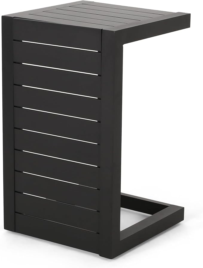 24" H Aluminium Black Patio Side Table, Small C-Shaped Outdoor Sofa Table,Coffee Table for Patio, Garden,Balcon,Black