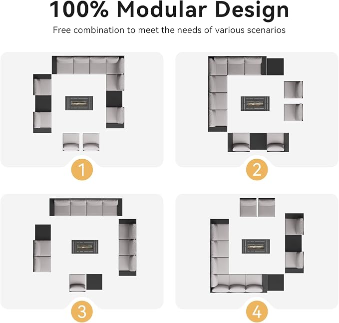 Aoxun Patio Furniture Sets with 44'' Fire Pit, 13 Pcs Outdoor Patio Coversation Set with 4in Thicken Cushion, Widen Armrests Wicker Outdoor Sectional for Backyard