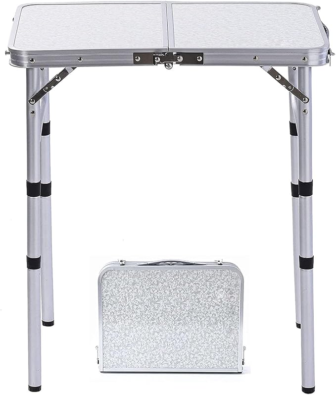 YUFIFAIRY Small Folding Table Portable, 24''L x16''W Foldable Camp Table with 3 Adjustable Height, Indoor Outdoor Lightweight Aluminum for Outdoor Cooking Picnic(10"/19"/27.5"