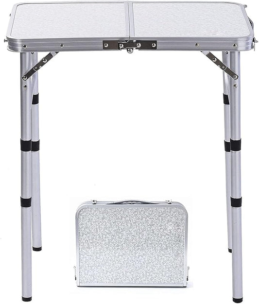 YUFIFAIRY Small Folding Table Portable, 24''L x16''W Foldable Camp Table with 3 Adjustable Height, Indoor Outdoor Lightweight Aluminum for Outdoor Cooking Picnic(10"/19"/27.5"
