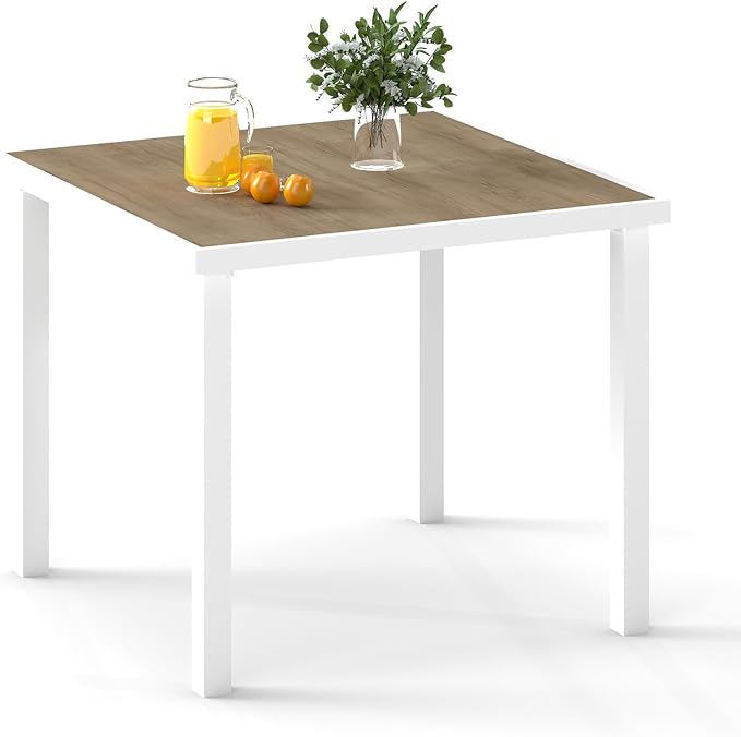 Aluminum Outdoor Anti-Corrosion Wood-Plastic Dining Table -All-Weather Exposed Square Table Waterproof and Rust-Proof Courtyard-Style Coffee Table Garden/Balcony/Poolside, White 1 Pcs