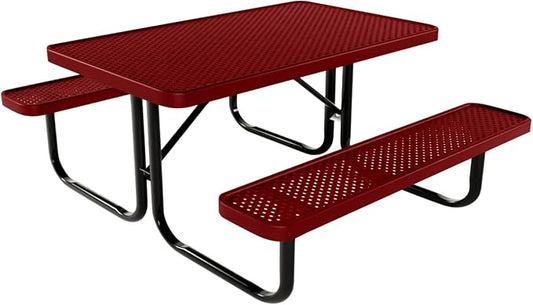 COATEDOUTDOORFURNITURE Heavy-Duty Portable Outdoor Kids Table, Punched Steel Kids Picnic Table, Commercial-Grade Picnic Table, Made in America (4ft Rectangular, Childrens, Textured Burgundy)