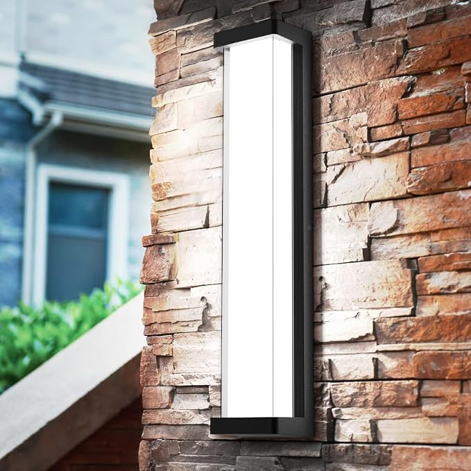 10%-100% Dimming LED Modern Outdoor Wall Light, 23.6in 6000K Dimmable Porch & Patio Wall Light Fixture,Black Aluminum&Dual PC Wall Lights Suitable for Garage Living Room Courtyard House(6000K)