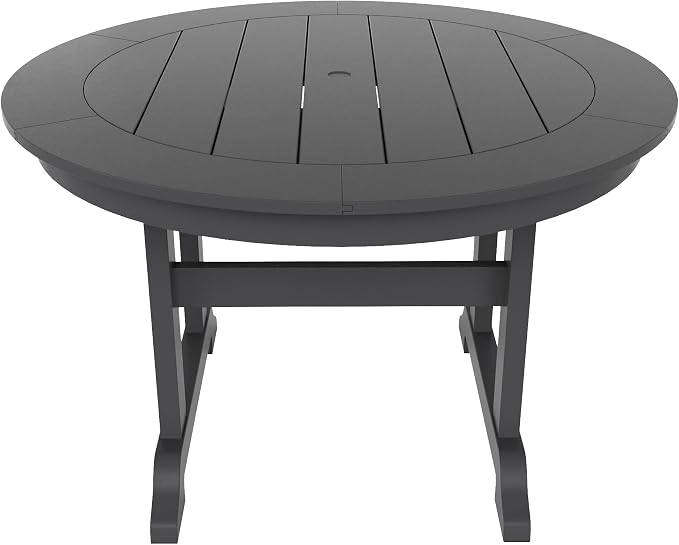 WestinTrends Malibu 5 Piece Adirondack Patio Dining Set, All Weather Poly Lumber Outdoor Table and Chairs Furniture Set, 47" Trestle Round Dining Table and 4 Adirondack Dining Chair, Gray