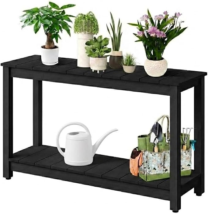 Outdoor Console Table for Patio - 48 Inch 2-Shelf Wood Patio Table with Weatherproof Finish, All-Weather Buffet & Storage Table for Porch, Entryway, Garden